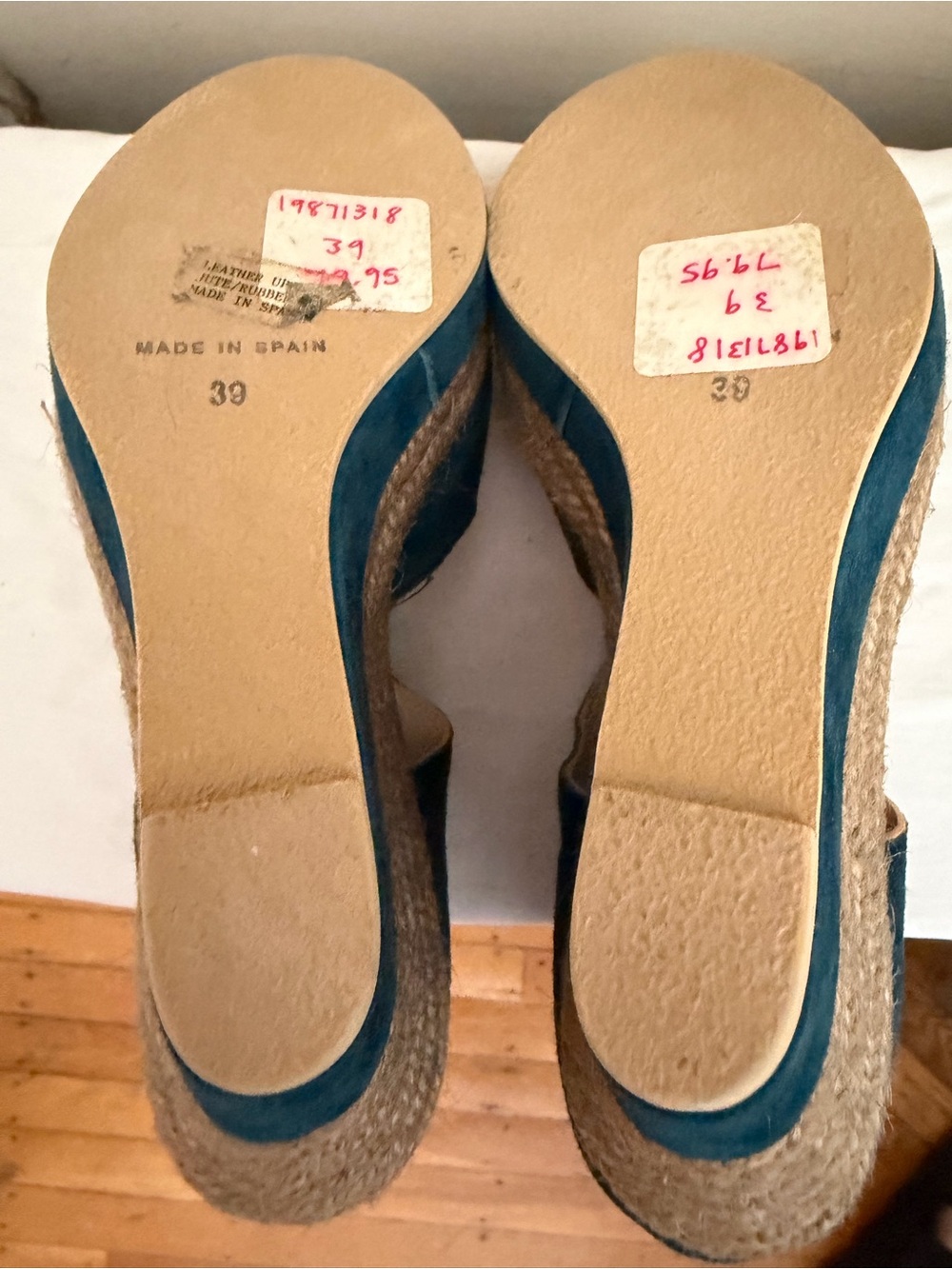 Anthropologie Teal Suede Open-Toe Wedge Sandals - Picture 4 of 4